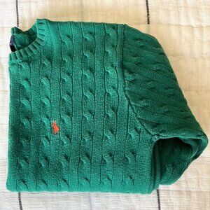 Vintage Polo Ralph Lauren Green Cotton Cableknit Sweater | Size Medium